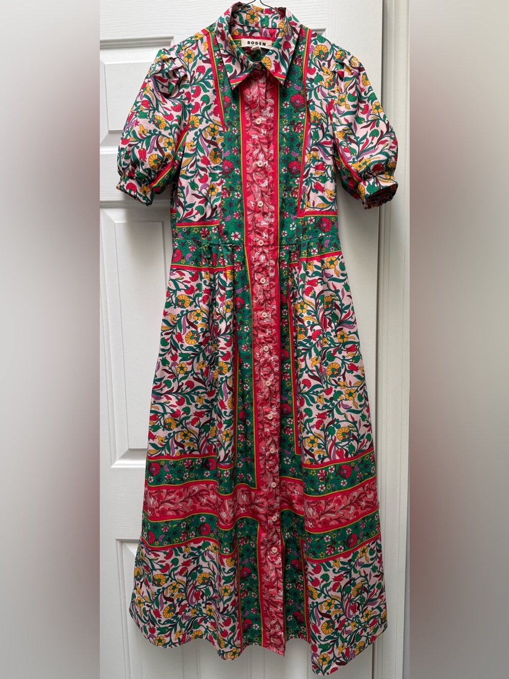 Boden Alexa Maxi Shirt Dress 100% Cotton Pink and Green Floral Dress Size 6 - Picture 1 of 4
